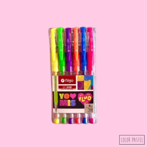 Lapiceras fluo x6 GEL POP Filgo