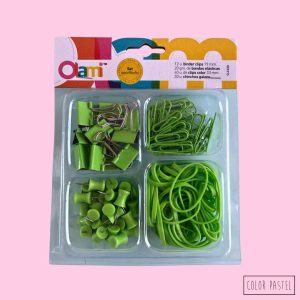 Blister de clips y bandas Olami - Verde