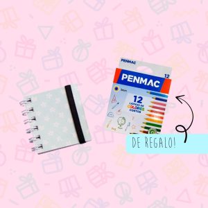 COMBO MiniCuaderno x90 h. lisas + Lápices x12 Cortos Penmac DE REGALO