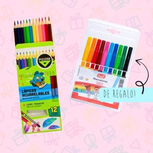 COMBO Lápices Acuarelables x12 Pizzini + Fibras Trabi Junior DE REGALO