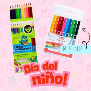 Promo Día del Niño | Lápices Acuarelables x12 Pizzini + Fibras Trabi Junior DE REGALO